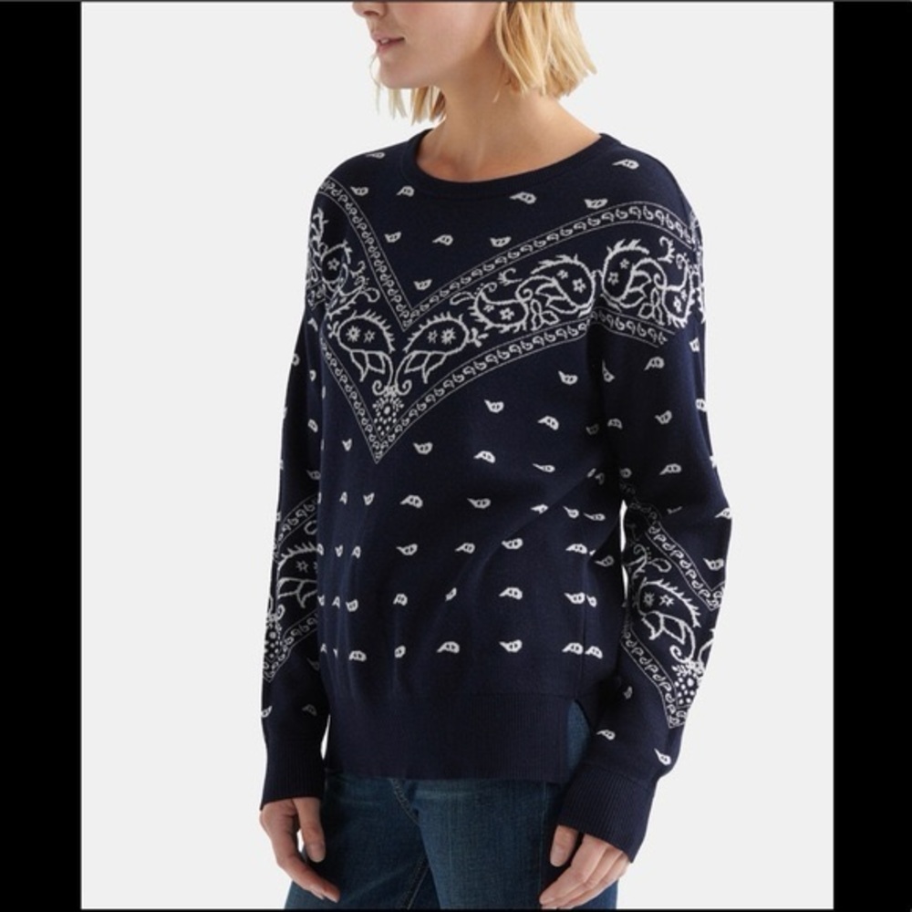 Lucky Brand Navy and White Bandana Print Sweater M